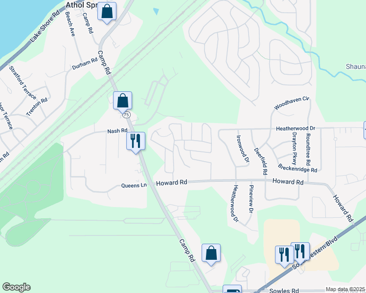 map of restaurants, bars, coffee shops, grocery stores, and more near 3450 Howard Road in Hamburg
