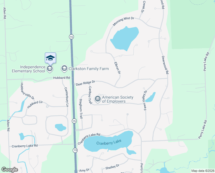 map of restaurants, bars, coffee shops, grocery stores, and more near 6595 Deer Ridge Drive in Clarkston