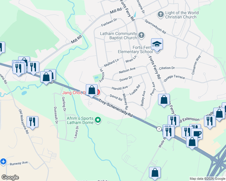 map of restaurants, bars, coffee shops, grocery stores, and more near 15 Harold Avenue in Latham