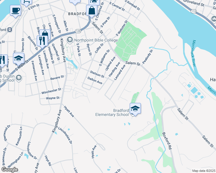 map of restaurants, bars, coffee shops, grocery stores, and more near 76 Leonard Avenue in Haverhill