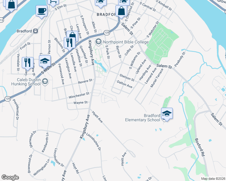 map of restaurants, bars, coffee shops, grocery stores, and more near 73 Den Worth Bell Circle in Haverhill