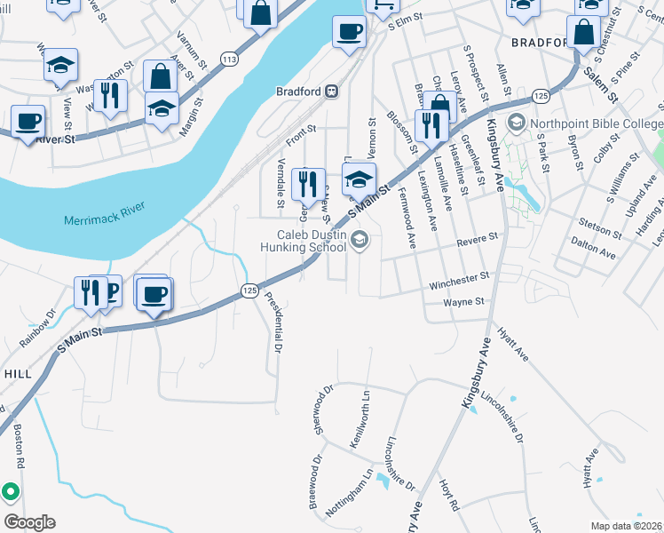 map of restaurants, bars, coffee shops, grocery stores, and more near 37 Kensington Avenue in Haverhill