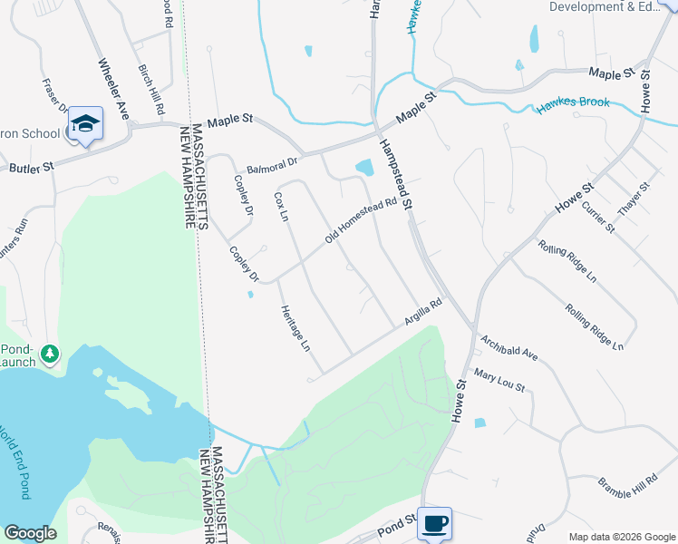 map of restaurants, bars, coffee shops, grocery stores, and more near 6 Cox Lane in Methuen