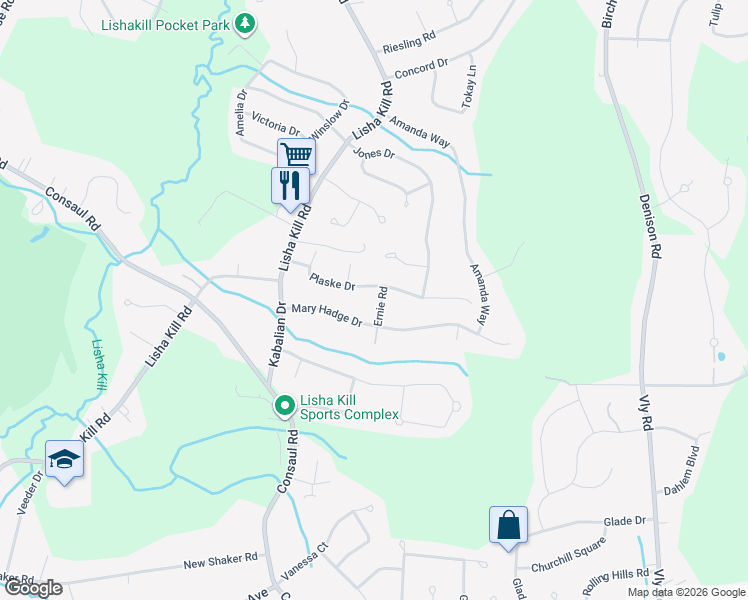 map of restaurants, bars, coffee shops, grocery stores, and more near 3 Ernie Road in Schenectady