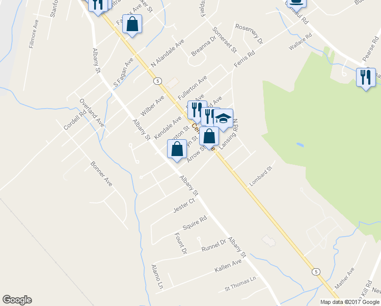 map of restaurants, bars, coffee shops, grocery stores, and more near 17 Arrow Street in Schenectady