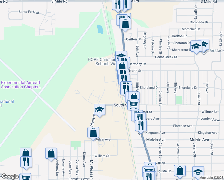 map of restaurants, bars, coffee shops, grocery stores, and more near 1800 South Street in Racine