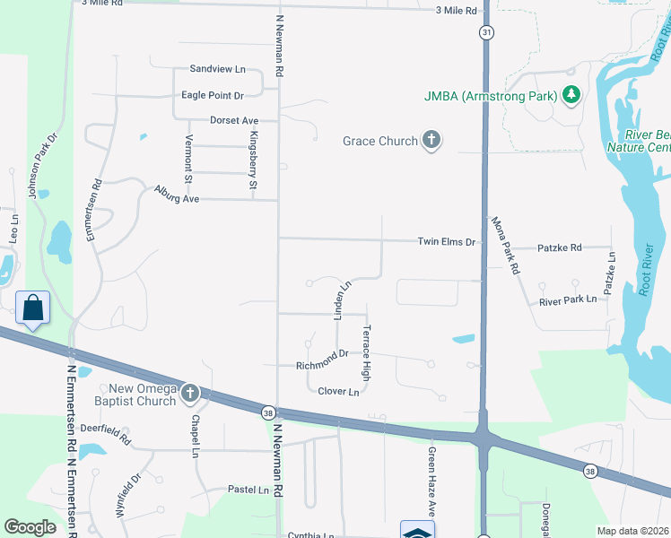 map of restaurants, bars, coffee shops, grocery stores, and more near 5210 Linden Lane in Racine