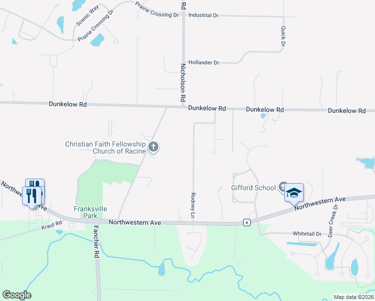 map of restaurants, bars, coffee shops, grocery stores, and more near 3252 Rodney Lane in Racine