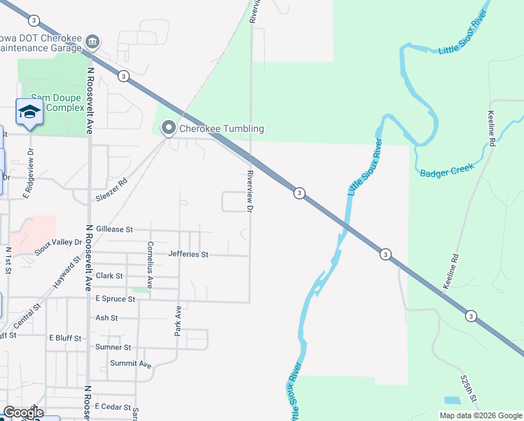 map of restaurants, bars, coffee shops, grocery stores, and more near 2020 Iowa 3 in Cherokee
