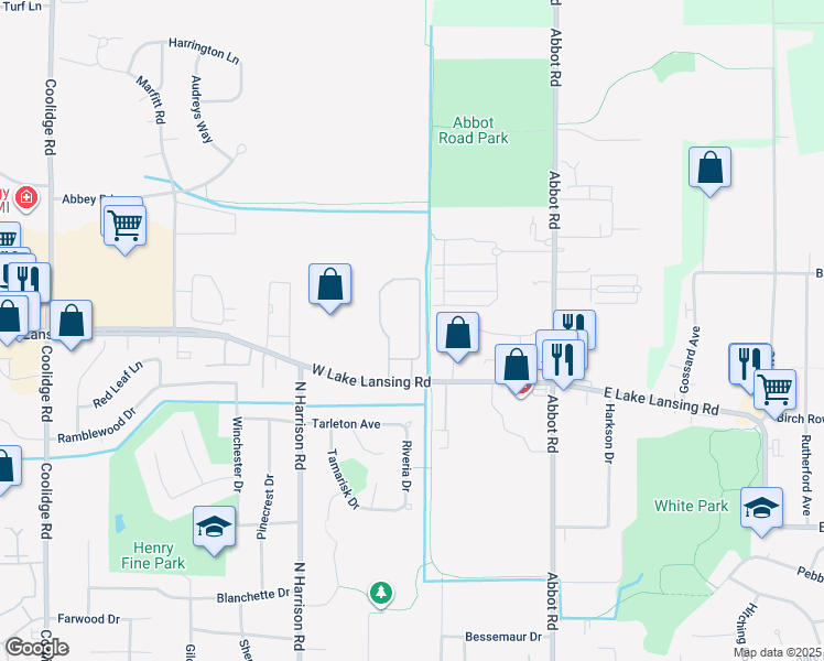 map of restaurants, bars, coffee shops, grocery stores, and more near 426 West Lake Lansing Road in East Lansing