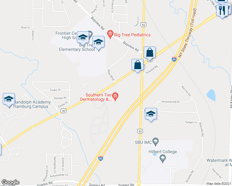 map of restaurants, bars, coffee shops, grocery stores, and more near 4519 Southwestern Boulevard in Hamburg