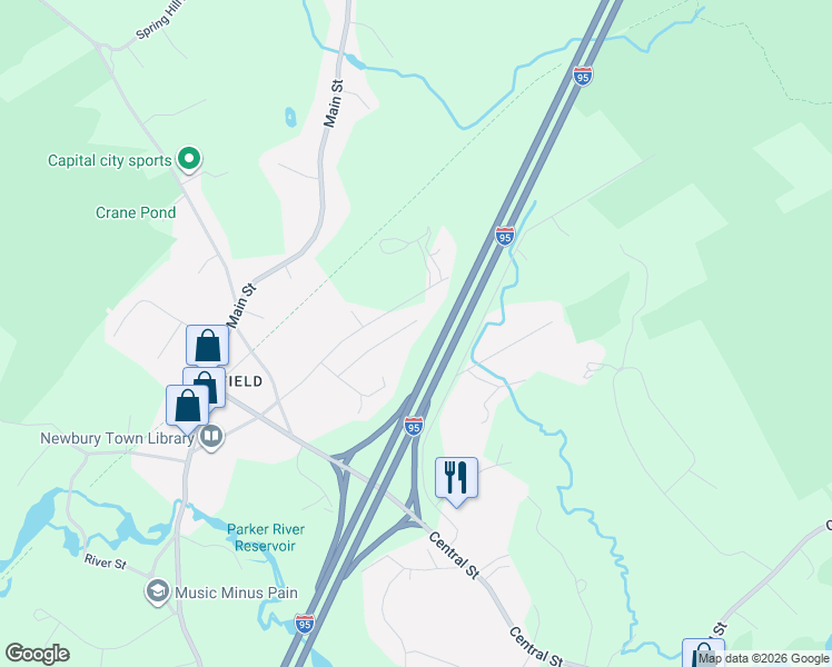 map of restaurants, bars, coffee shops, grocery stores, and more near 10 Lenway Road in Newbury