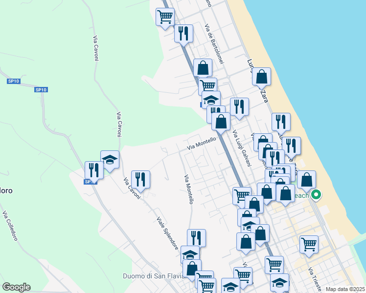 map of restaurants, bars, coffee shops, grocery stores, and more near 39 Via Montello in Giulianova