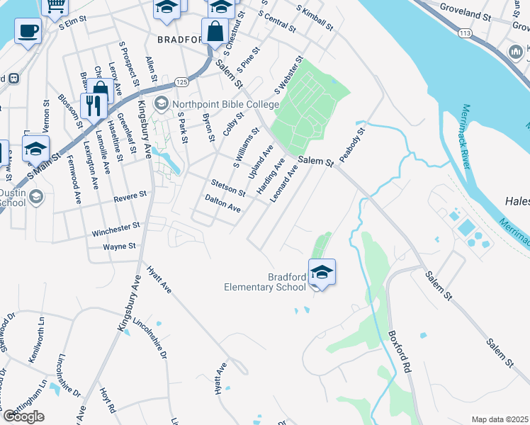 map of restaurants, bars, coffee shops, grocery stores, and more near 76 Leonard Avenue in Haverhill