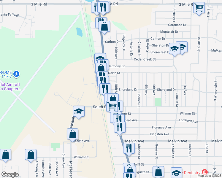 map of restaurants, bars, coffee shops, grocery stores, and more near 3343 Douglas Avenue in Racine