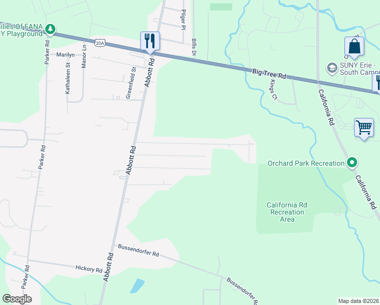 map of restaurants, bars, coffee shops, grocery stores, and more near 38 Middlesex Road in Orchard Park
