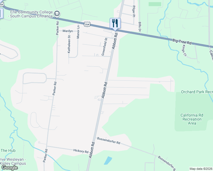 map of restaurants, bars, coffee shops, grocery stores, and more near 4536 Abbott Road in Orchard Park