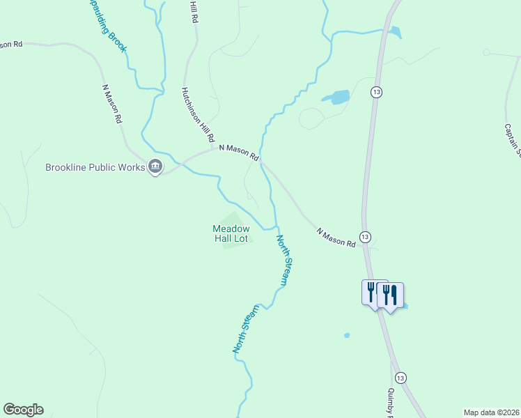 map of restaurants, bars, coffee shops, grocery stores, and more near 7 South Spaulding Brook Road in Brookline
