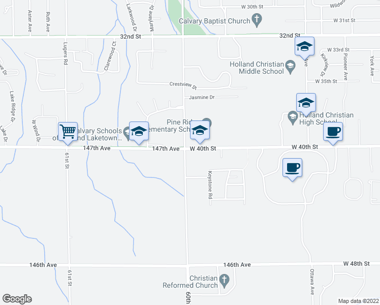 map of restaurants, bars, coffee shops, grocery stores, and more near 1025 Graafschap Road in Holland