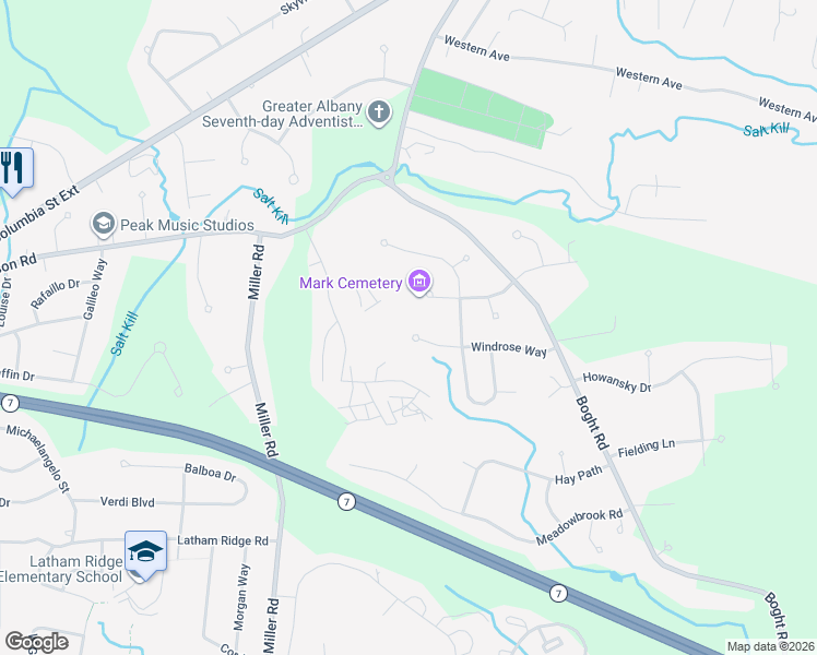 map of restaurants, bars, coffee shops, grocery stores, and more near 22 Windrose Way in Watervliet