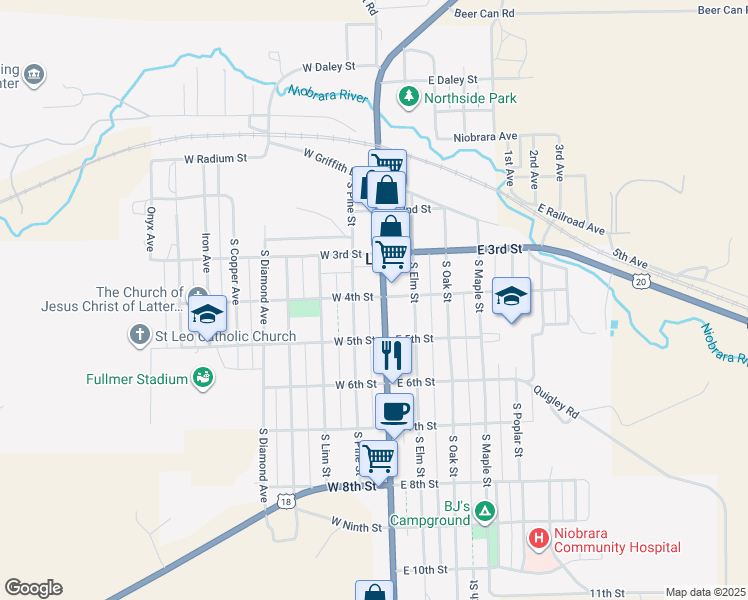 map of restaurants, bars, coffee shops, grocery stores, and more near 400 CanAm Highway in Lusk