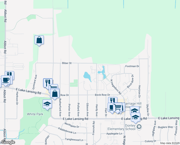 map of restaurants, bars, coffee shops, grocery stores, and more near 6213 Towar Gardens Circle in East Lansing
