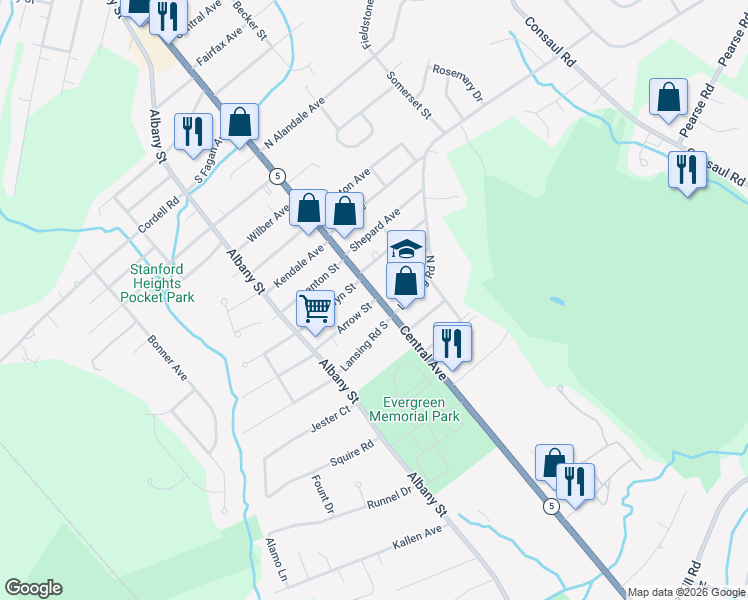 map of restaurants, bars, coffee shops, grocery stores, and more near 20 Ferrara Avenue in Schenectady