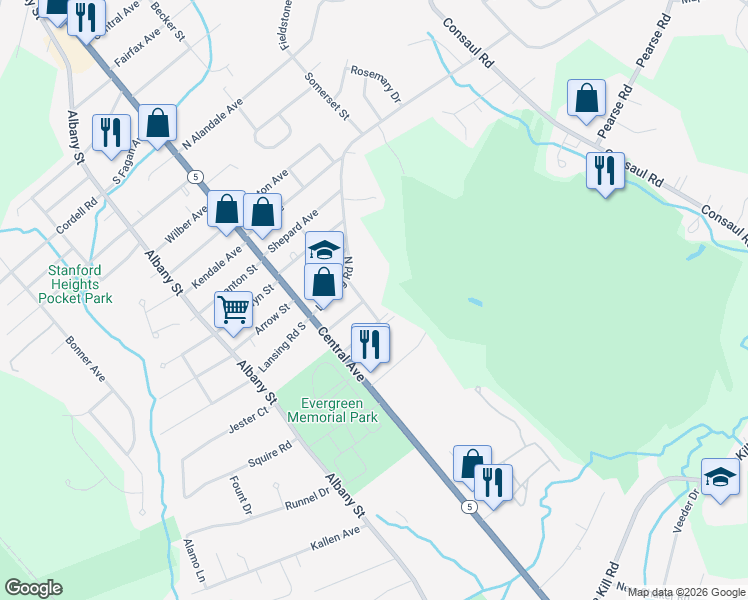 map of restaurants, bars, coffee shops, grocery stores, and more near 25 Saint George Place in Schenectady