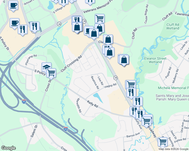 map of restaurants, bars, coffee shops, grocery stores, and more near Carnick Road in Salem