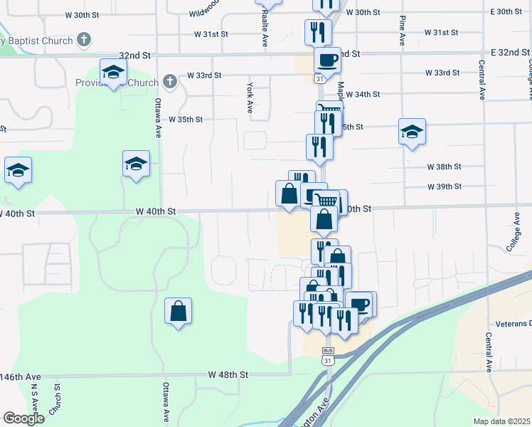 map of restaurants, bars, coffee shops, grocery stores, and more near 287 West 40th Street in Holland