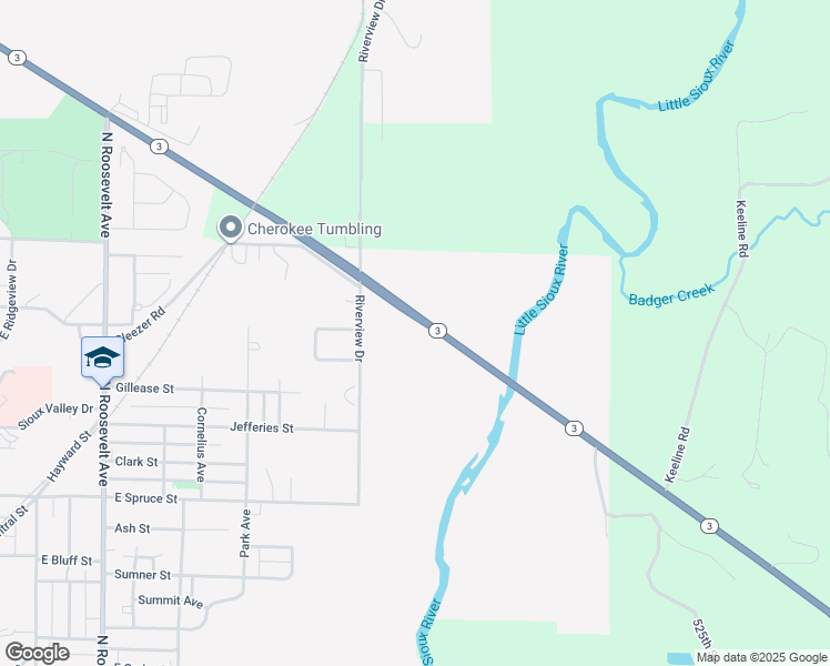 map of restaurants, bars, coffee shops, grocery stores, and more near 2020 Iowa 3 in Cherokee