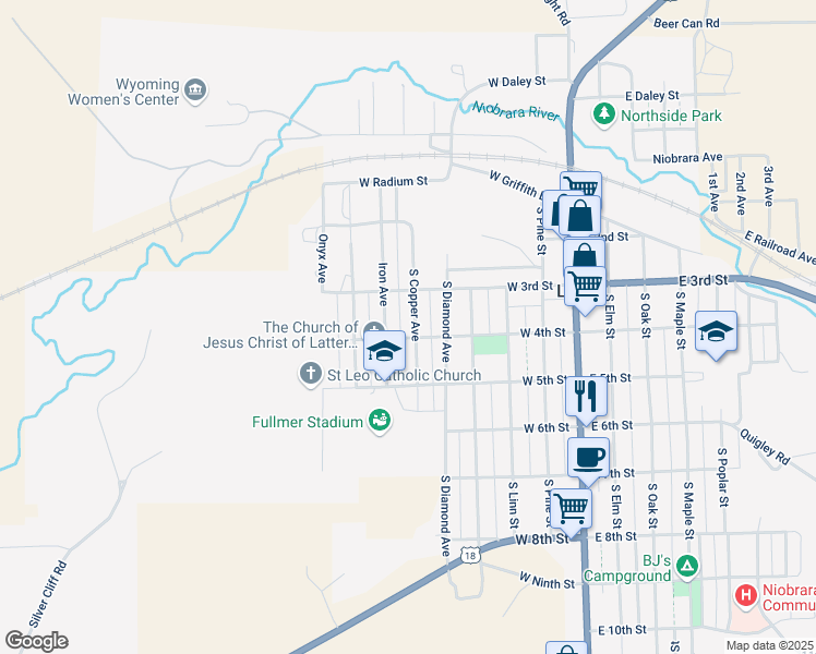 map of restaurants, bars, coffee shops, grocery stores, and more near 324 South Copper Avenue in Lusk
