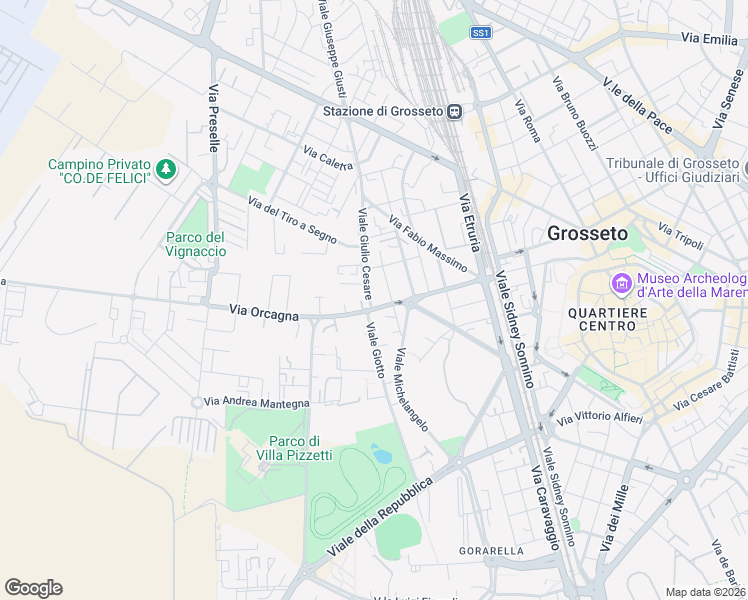 map of restaurants, bars, coffee shops, grocery stores, and more near 6-10 Viale Giulio Cesare in Grosseto