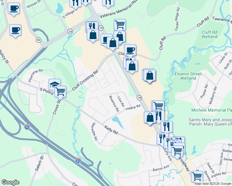 map of restaurants, bars, coffee shops, grocery stores, and more near Carnick Road in Salem