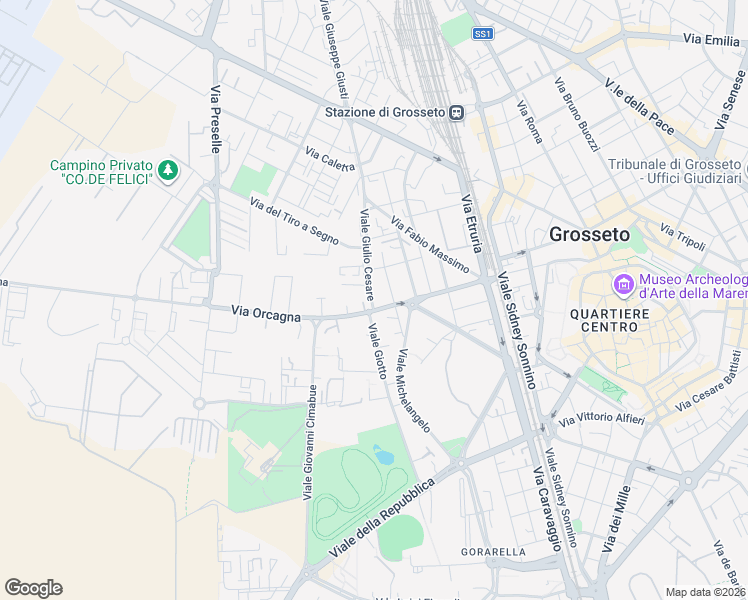 map of restaurants, bars, coffee shops, grocery stores, and more near 6-10 Viale Giulio Cesare in Grosseto