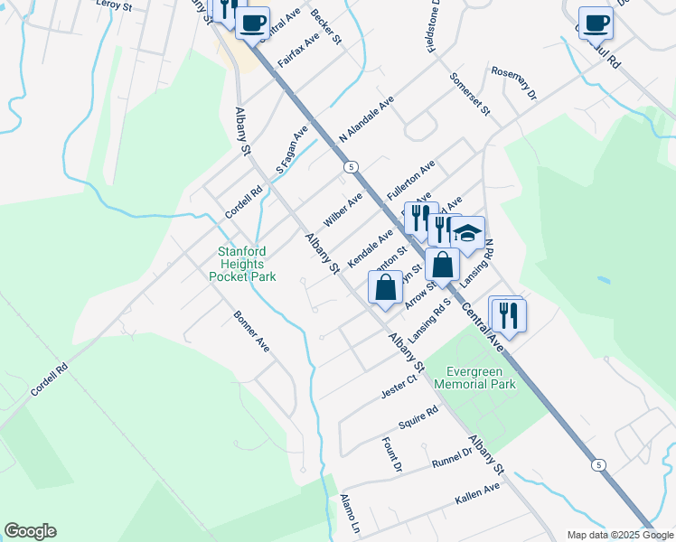 map of restaurants, bars, coffee shops, grocery stores, and more near 45 Kendale Avenue in Schenectady
