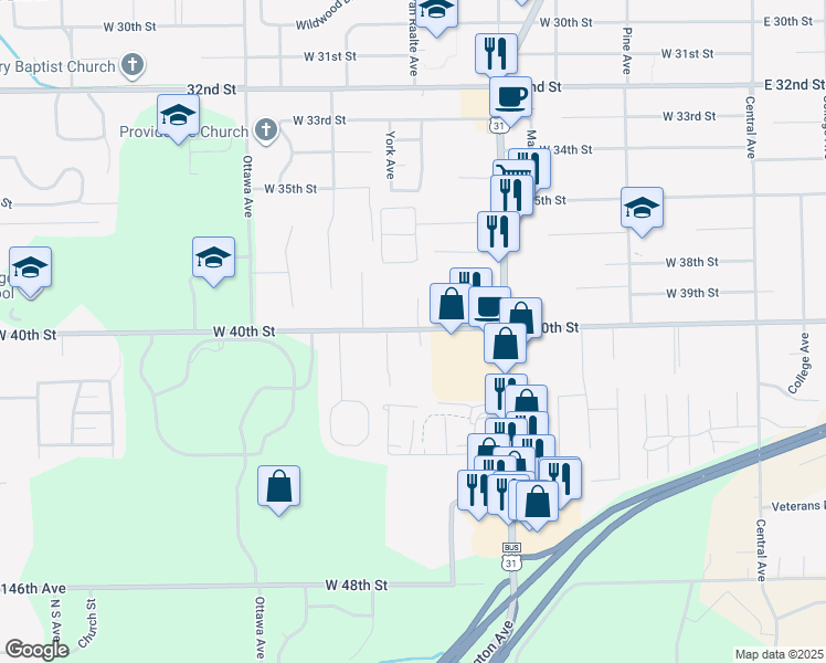 map of restaurants, bars, coffee shops, grocery stores, and more near 287 West 40th Street in Holland