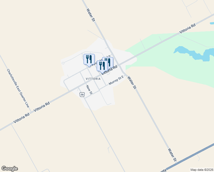 map of restaurants, bars, coffee shops, grocery stores, and more near 45 Murray Street East in Vittoria