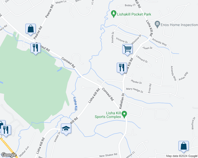 map of restaurants, bars, coffee shops, grocery stores, and more near 11 Bunker Lane in Schenectady