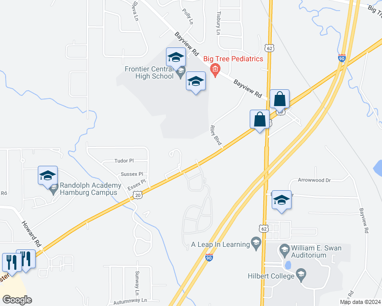 map of restaurants, bars, coffee shops, grocery stores, and more near 4600 Southwestern Boulevard in Hamburg
