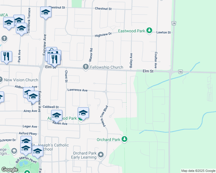 map of restaurants, bars, coffee shops, grocery stores, and more near 21 Peach Tree Boulevard in Saint Thomas