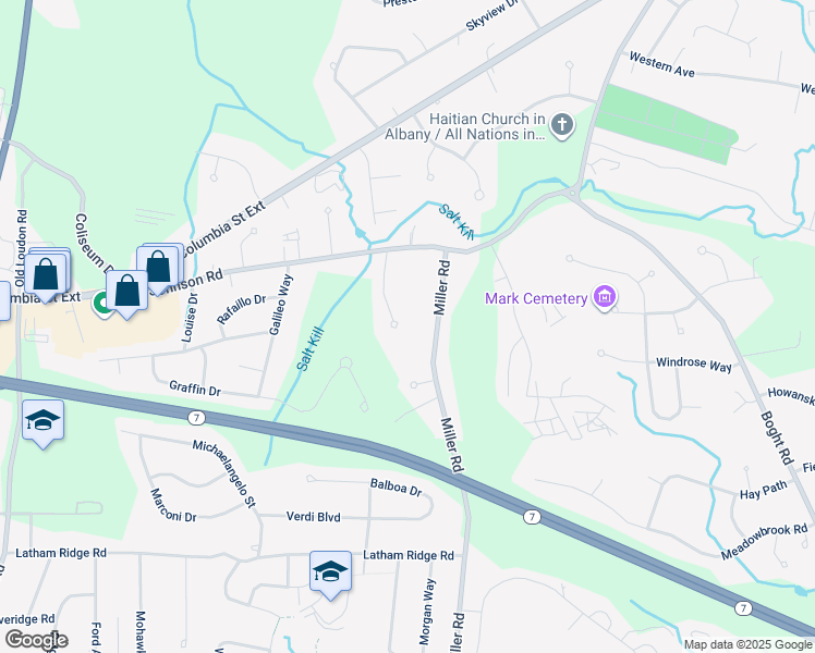 map of restaurants, bars, coffee shops, grocery stores, and more near 14 Lilac Lane in Latham