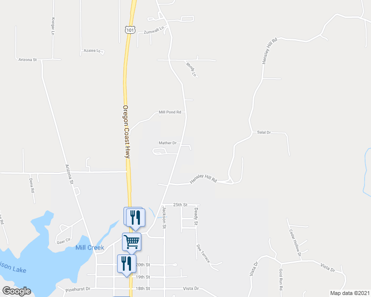 map of restaurants, bars, coffee shops, grocery stores, and more near 2850 Port Orford Loop Road in Port Orford