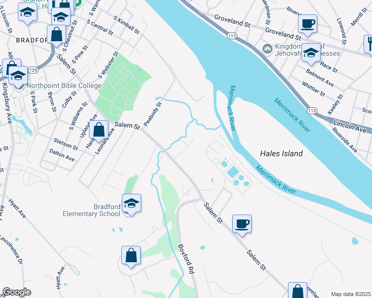 map of restaurants, bars, coffee shops, grocery stores, and more near 14 Curtis Avenue in Haverhill