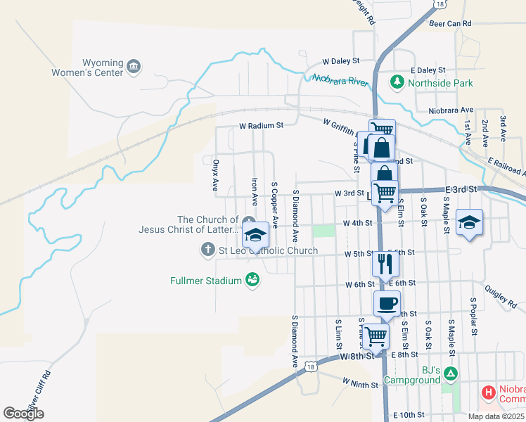 map of restaurants, bars, coffee shops, grocery stores, and more near 324 South Copper Avenue in Lusk