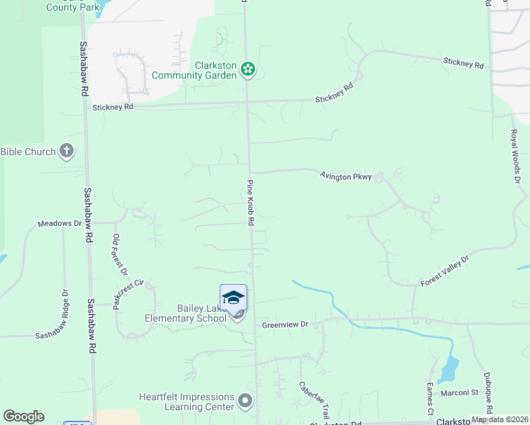 map of restaurants, bars, coffee shops, grocery stores, and more near 8450 Pine Knob Road in Village of Clarkston