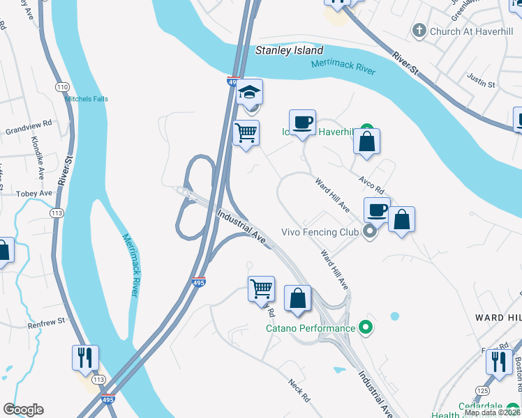 map of restaurants, bars, coffee shops, grocery stores, and more near 145 Ward Hill Avenue in Haverhill