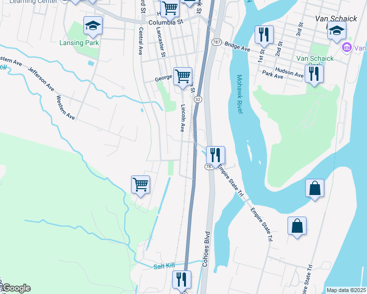 map of restaurants, bars, coffee shops, grocery stores, and more near 51 Lincoln Avenue in Cohoes