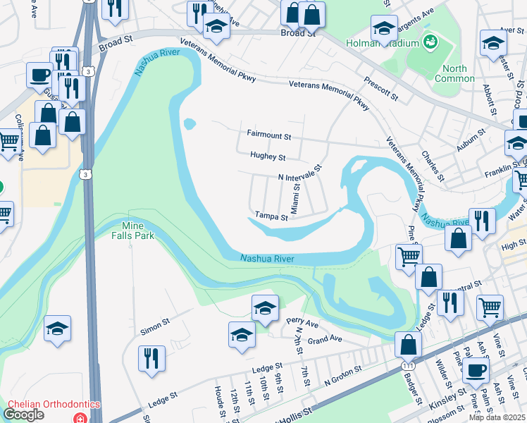 map of restaurants, bars, coffee shops, grocery stores, and more near 4 Daytona Street in Nashua