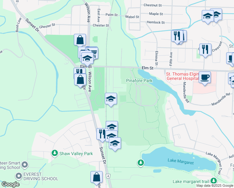 map of restaurants, bars, coffee shops, grocery stores, and more near 31-41 Parkside Drive in St. Thomas